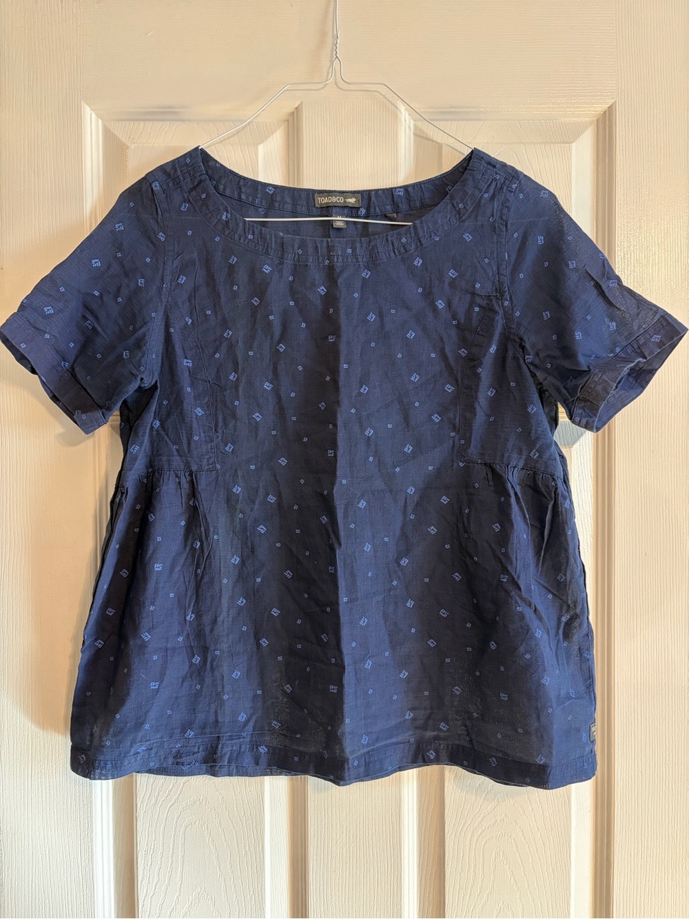 Toad & Co Indigo Swing Top Navy Blue Printed Organic Cotton Blouse Size M
